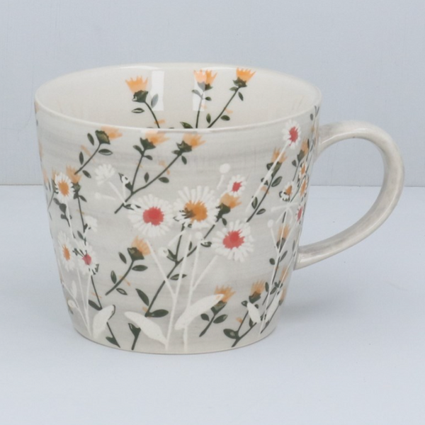 Light Grey Daisy Stoneware Mug