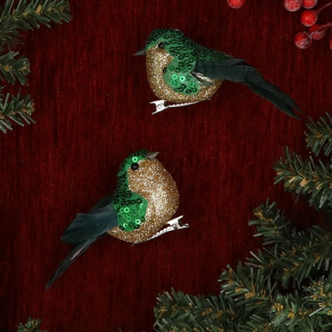 Green Sparkling Bird Clip Decoration