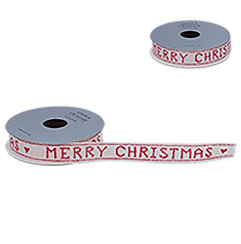 Natural / Red Merry Christmas Ribbon