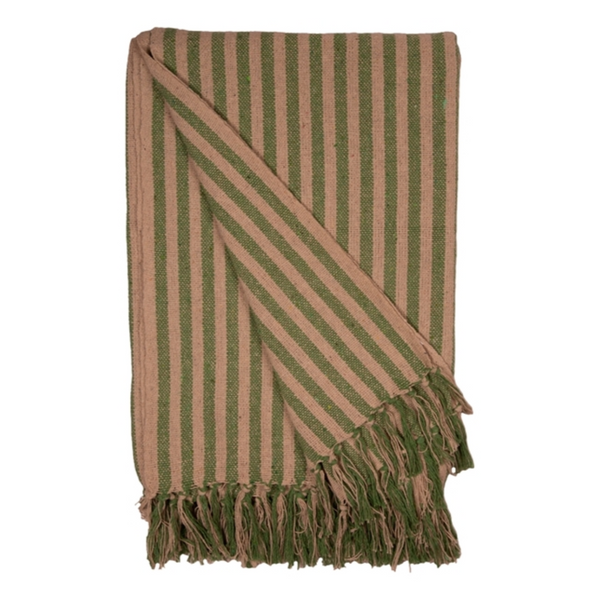 Au Maison Cotton Cara Throw - Green & Cream Stripe