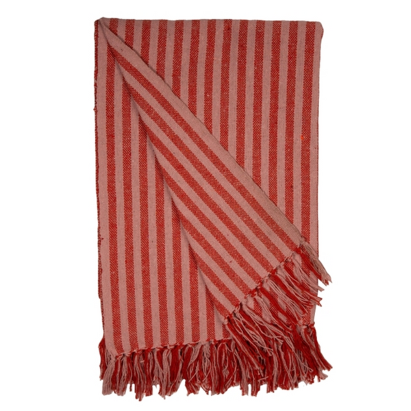 Au Maison Cotton Throw - Rose & Red Stripe