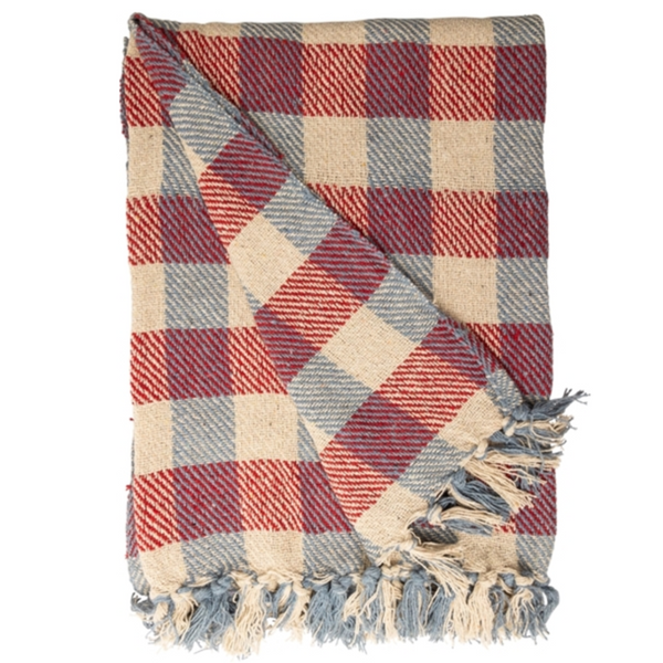 Au Maison Cotton Throw - Chequered Blue/Red