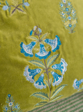 Ian Snow Sage Green Velvet Botanical Embroidered Cushion Cover