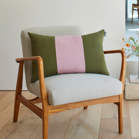 Cathrine Colebrook - Tripple Colour Block Linen Cushion - DUSKY/JUNGLE