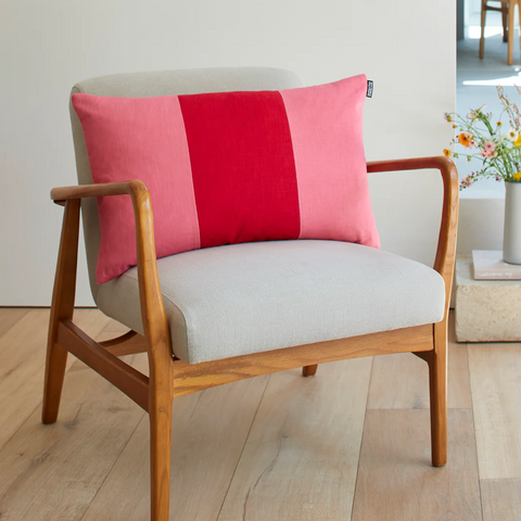 Cathrine Colebrook - Tripple Colour Block Linen Cushion - CHERRY/ROSE