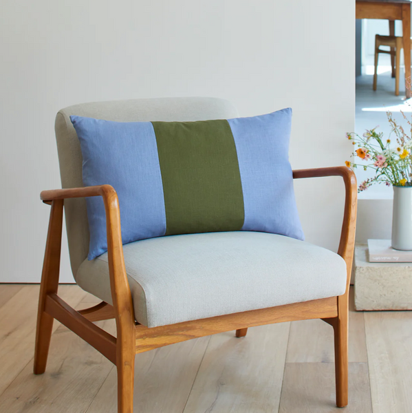 Cathrine Colebrook - Tripple Colour Block Linen Cushion - DENIM/JUNGLE