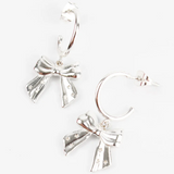 Silver Hoop Bow Earrings