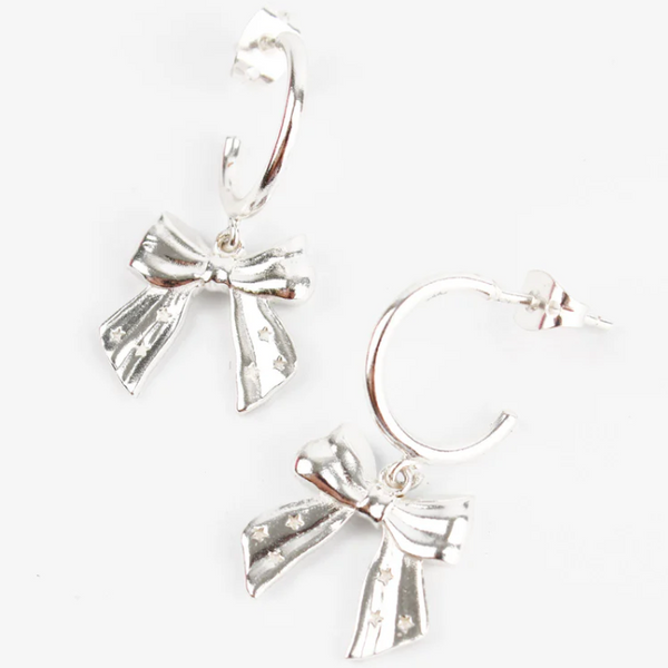 Silver Hoop Bow Earrings