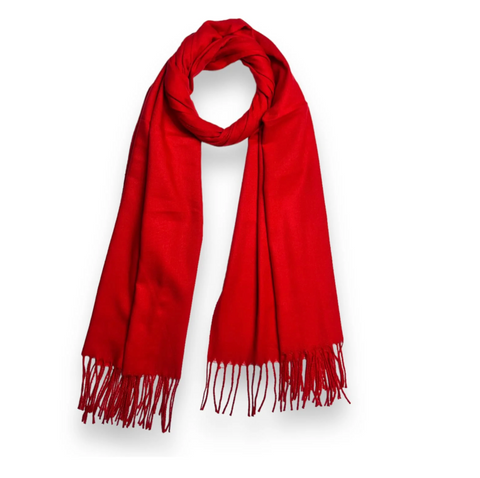 Plain Wool Mix Winter Scarf With Tassels - Red