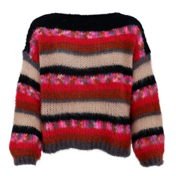 Black Colour Casey Multi Stripe Jumper - Berry