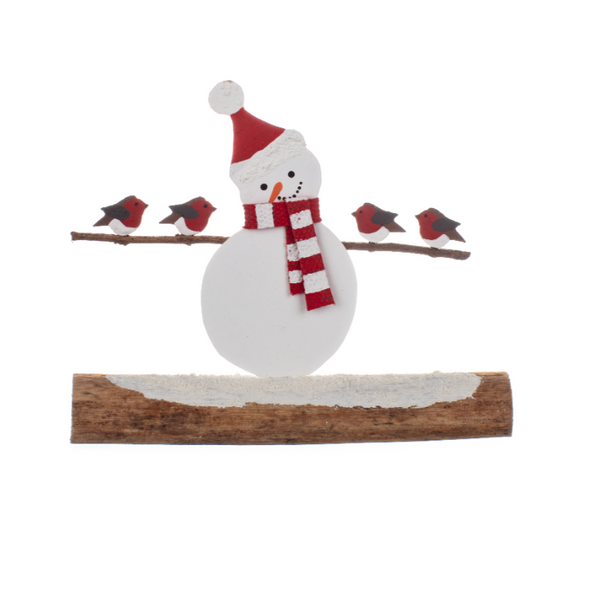 Snowman Holding Robins Standing Decoration