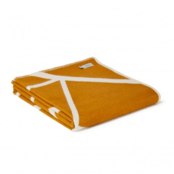 Organic Cotton Throw With Blanket Stitch - Mustard