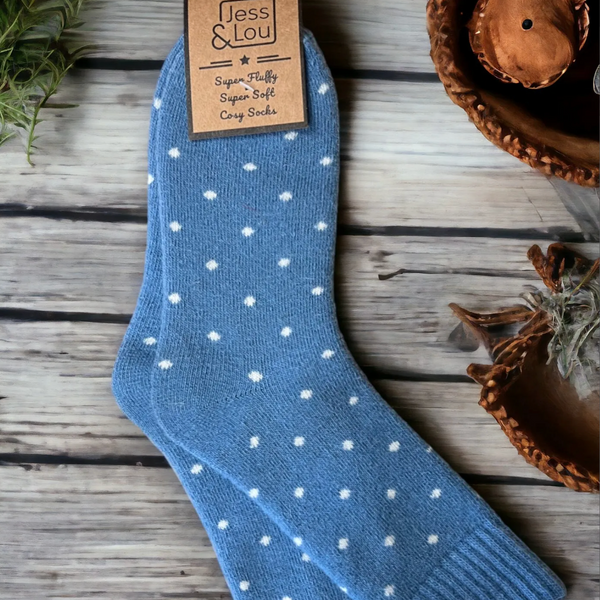 Jess & Lou Delightful Dots Ribbed Cornflower Blue Socks