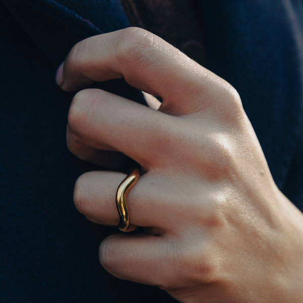 Nordic Muse - Gold Chunky Irregular Band Ring, Waterproof