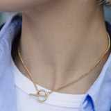 Nordic Muse - Gold Herringbone Toggle Chain Necklace, Waterproof