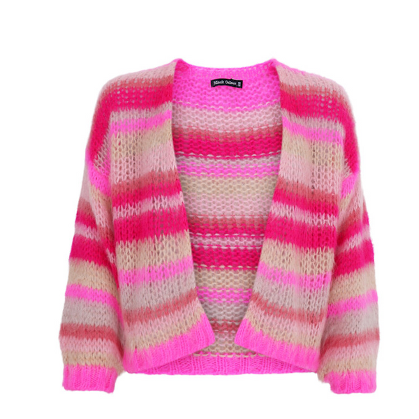 Black Colour Casey Multi Striped Cardigan - Pink Passion