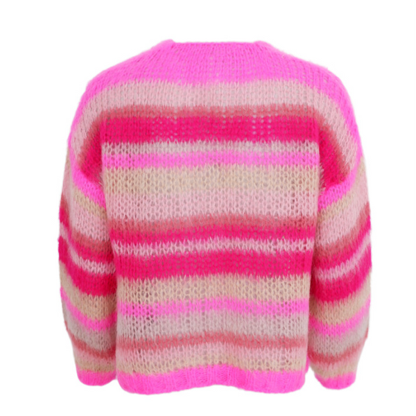 Black Colour Casey Multi Striped Cardigan - Pink Passion