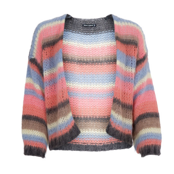 Black Colour - Casey Multi Striped Cardigan - Soft Coral