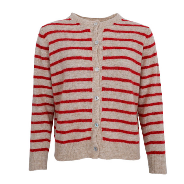 Black Colour Dell Striped Knit Cardigan - Red