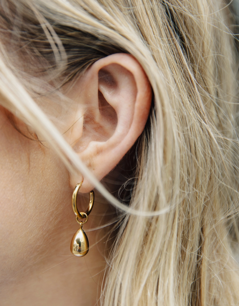 Nordic Muse - Gold Drop Hoop Earrings, Waterproof