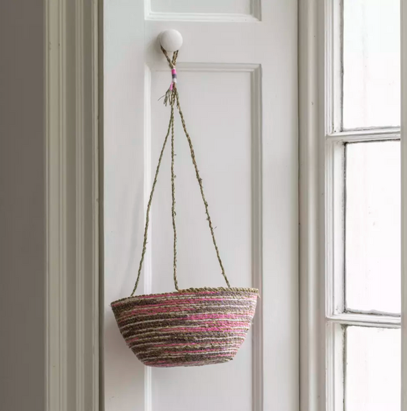 Seagrass and Cotton Hanging Basket Pink