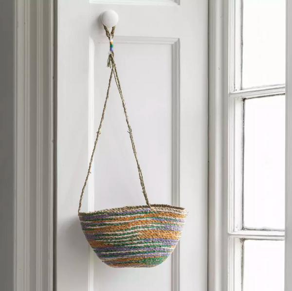 Seagrass and Cotton Hanging Basket Multicoloured