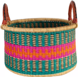 Afia Round Basket with Leather Handles