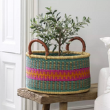 Afia Round Basket with Leather Handles