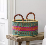 Afia Round Basket with Leather Handles