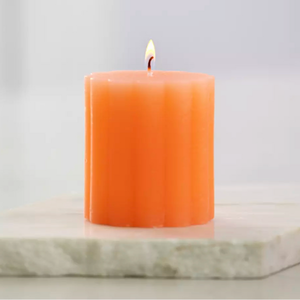 Rustic Scalloped Pillar Candle - Coral