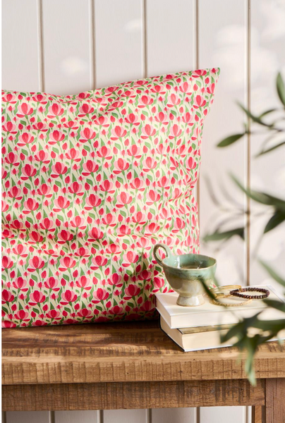 Ib Laursen Cushion Beige with Red & Light Pink Flowers