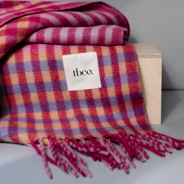 Tbco - Recycled Wool Blanket  Pink Micro Gingham