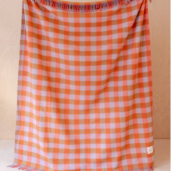 Tbco - Orange Gingham Recycled Wool Blanket