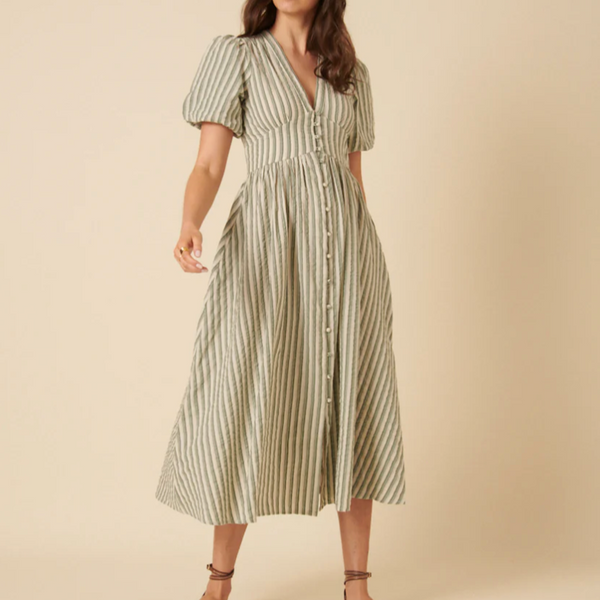 Nobody's Child- Starlight Green Pinstripe Dress