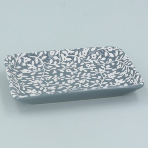 Grey & White Porcelain Floral Vines Trinket Dish - Small