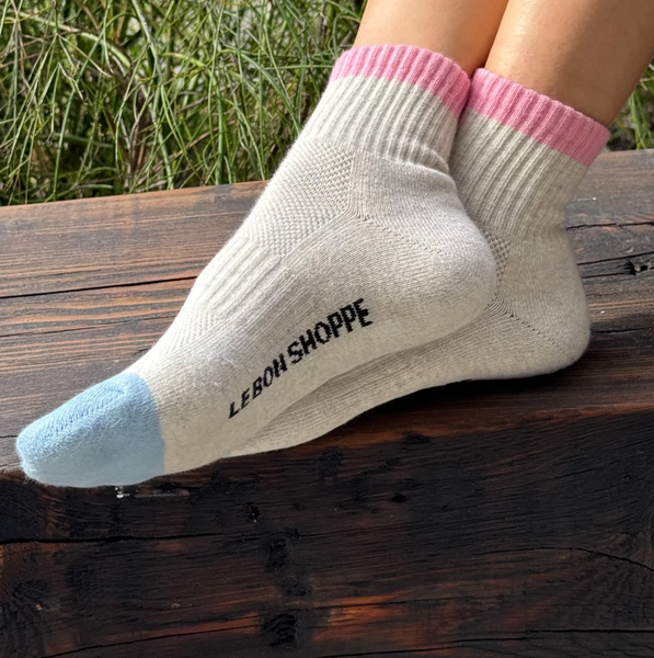 Le Bon Shoppe Colour Block Girlfriend Socks - Grey Pink