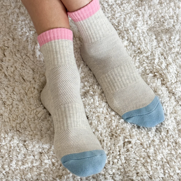 Le Bon Shoppe Colour Block Girlfriend Socks - Grey Pink