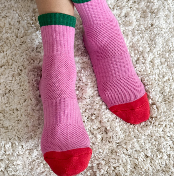 Le Bon Shoppe Colour Block Girlfriend Socks - Rose Green