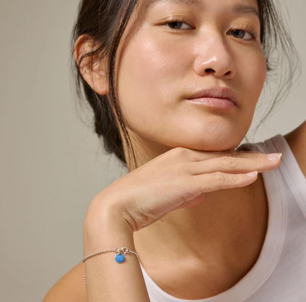 ENAMEL Copenhagen Bracelet, Silver Ball Chain - Cornflower