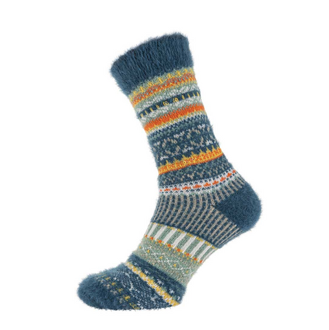 Joya Green and blue patterned Scandi Wool Blend socks