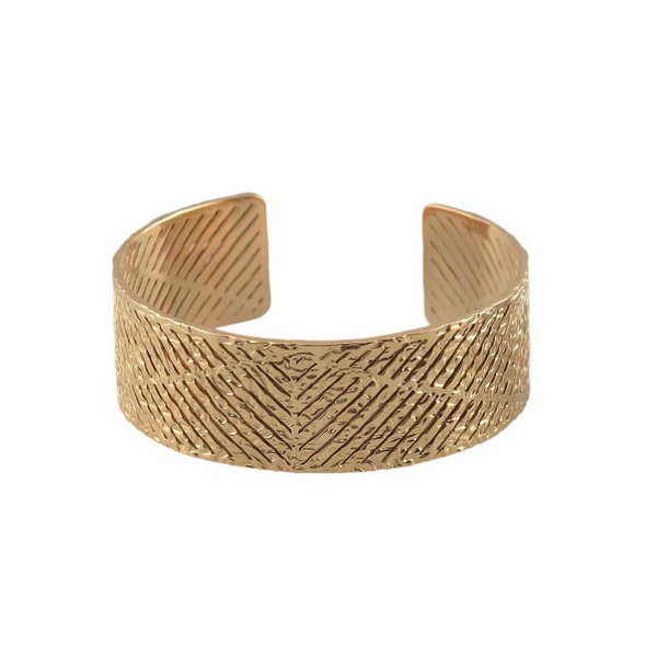 White Leaf Textured Cuff - Gold