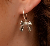 Silver Hoop Bow Earrings