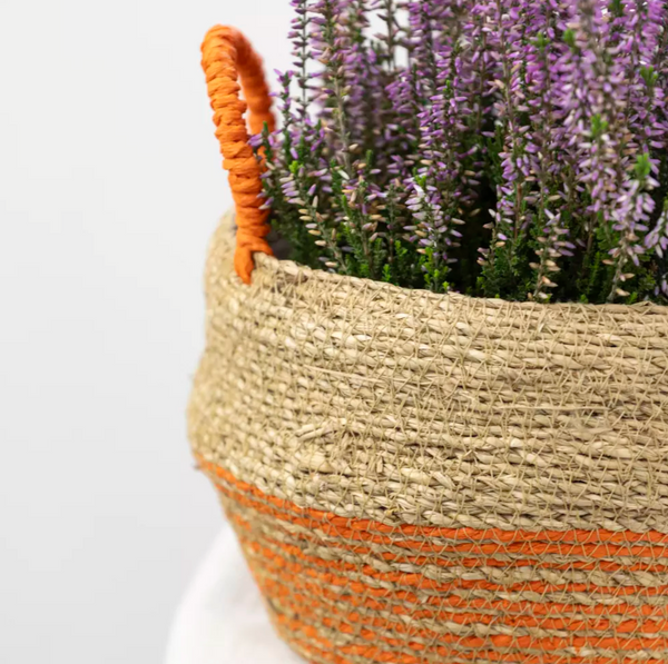 Seagrass Basket with Handles Orange