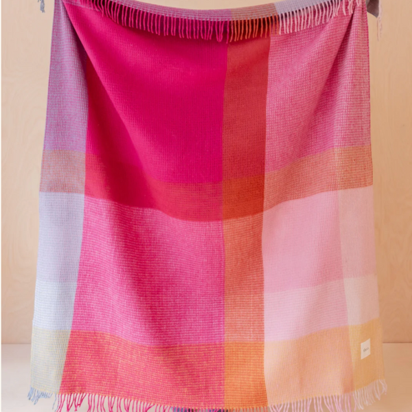 Tbco - Pink Waffle Block Check Recycled Wool Blanket