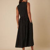 Nobody's Child- Black Pinstripe Sleeveless Starlight Midi Dress