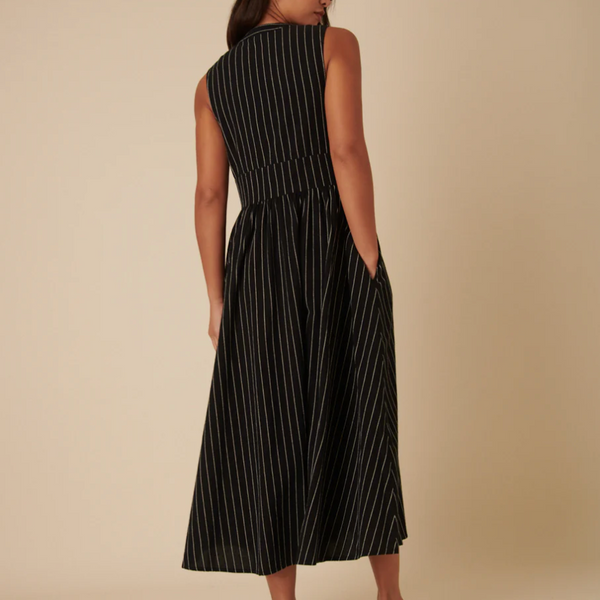 Nobody's Child Black Pinstripe Sleeveless Starlight Midi Dress