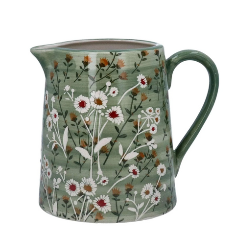 Green Wild Daisy Stoneware Jug - Large