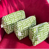 Quilted Wash Bag - Olive & White Stripy