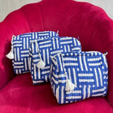 Quilted Wash Bag - Blue & White Stripy