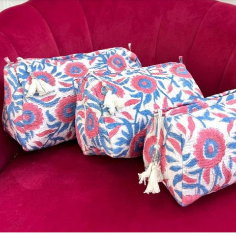 Quilted Wash Bag - Pink & Blue Floral